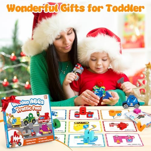 Vanmor Wooden Vehicle Alphabet Puzzle for Toddlers, Traffic ABC Letter Sight Words Matching Game with 52 Blocks and Flash Cards, Spelling Game Toys, Kindergarten Preschool Learning Activities - Image 2