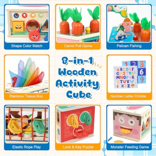 Ancaixin 8-in-1 Montessori Baby Tissue Box Toy for 12+Months, Activity Cube - Image 3