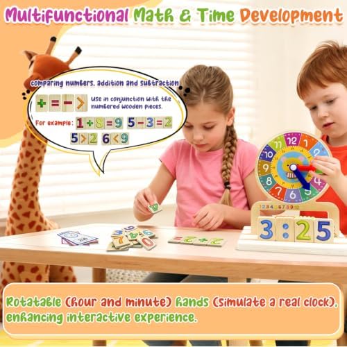 Wooden Teaching Clocks for Kids, Analog Clock Time Learning Activity Toy - Image 3