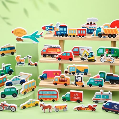 Kathfly 36 Pcs Wooden Community Helpers Vehicles, Career Figures Toy - Image 2