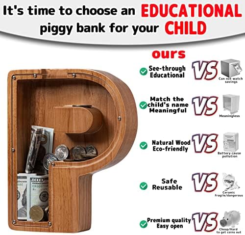 Ladenk Wooden Letter Piggy Bank - Piggy Bank for Kids Boys Girls Toddler - Image 4