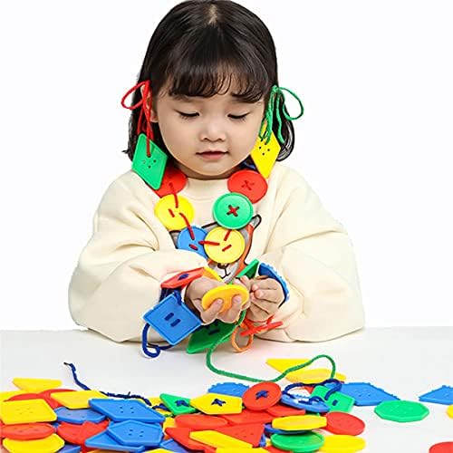 70 Pcs Montessori Lacing Threading Toy - Geometric Shaped Large Beads for Kids Crafts, Preschool Activities and Daycare Toys - Autism Learning Materials and Fine Motor Skills Toys for 3 4 5 6 Year Old - Image 2