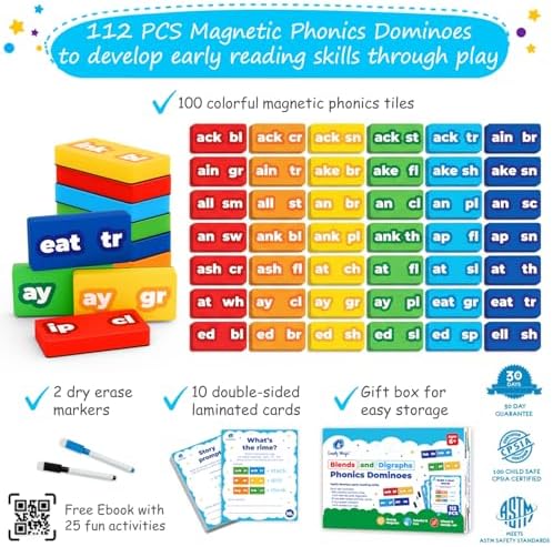 Simply Magic 112 PCS Magnetic Phonics Dominoes – Blends and Digraphs Games - Image 3