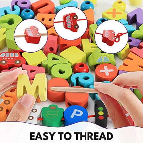 BMTOYS Wooden Lacing Toy Alphabet Number Threading Beads for Boys Girls Age 3 4 5 6 Montessori Educational Learning Birthday Gift - Image 5