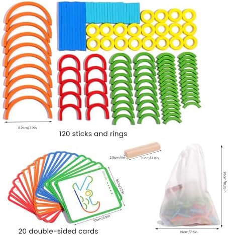 Montessori Smart Sticks Progressive Wooden Montessori Brain Blocks Colorful Fine Motor Skills & Shape Recognition Sticks and Rings Puzzle Game for Boys Girls 3+ - Image 2