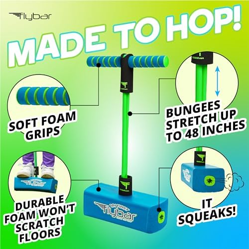 Flybar My First Foam Pogo Jumper for Kids Fun and Safe Pogo Stick, Durable Foam and Bungee Jumper for Ages 3 and up Toddler Toys, Supports up to 250lbs (Blue) - Image 2