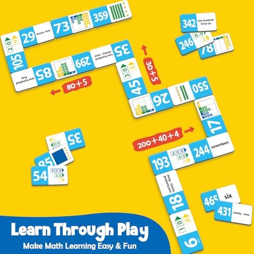 Kasfalci Place Value Dominoes Set Flash Cards, Back to School Supplies, 50 PCS Math Learning Games for Kids, Montessori Counting Toys, Preschool Kindergarten Classroom Must Haves - Image 2