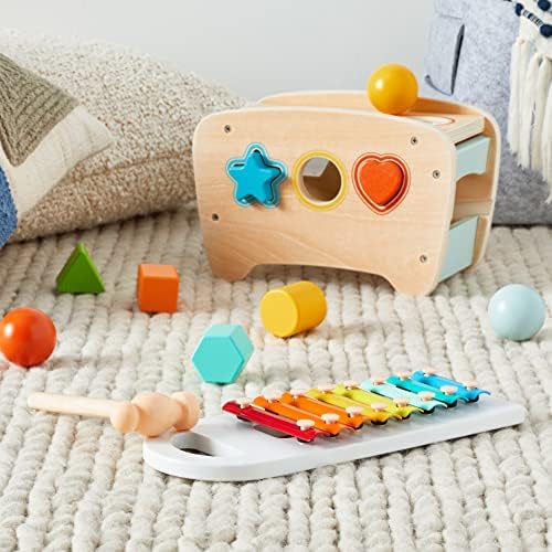 Amazon Basics Musical Pounding Bench With Xylophone and Shape Sorter Educational Toy for Toddlers, Developmental Learning Toy, Age 18M+, Boy Girl Baby, 11.6 x 5.2 x 6.3 inches, Multicolor - Image 2
