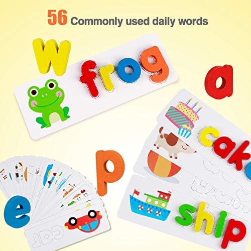 Coogam Read Spelling Learning Toy, Wooden Alphabet Flash Cards Matching Sight Words ABC Letters Recognition Game Preschool Educational Tool Set for 3 4 5 Years Old Girls and Boys Kids - Image 3