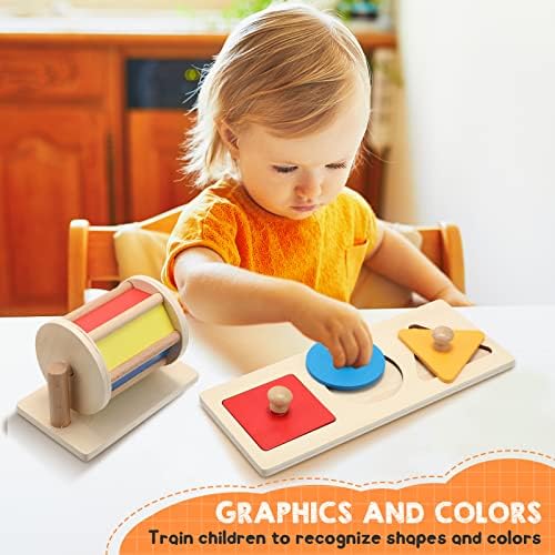 Sratte 3 Pcs Wooden Baby Toys Set, Object Permanence Box, Rainbow Drum, Colorful Multiple Shape Puzzles Toys, Preschool Toys Set for 6-12 Month Infant 1 2 3 Year Old Toddlers Babies - Image 5