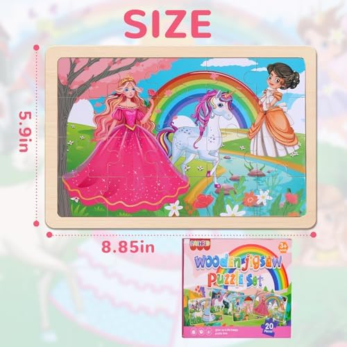 Wooden Jigsaw Puzzles for Preschool Kids Ages 3-5, 4-Pack with 20 Pieces Unicorn Princess Wood Puzzles Set, Preschool Gifts for Boys Girls Ages 3 4 5 6 - Image 5