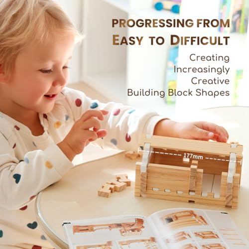 Jovi-mindly＆Notchies 107 Pcs STEM Wooden Blocks Toys with Door＆Windows|Learning Building Blocks Toy for Kids Ages 4-8 Boys and Girls|Classic Old Fashioned Toys Gifts for Birthday - Image 3