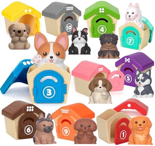 Learning Toys for Toddlers 1 2 3 Year Old Toddlers, 20Pcs Puppy Finger Puppets for Kids, Montessori Counting, Matching & Sorting Toy, Christmas Birthday Gifts for Baby Boys Girls Age 12-18 Months by WelcometoAigybobo