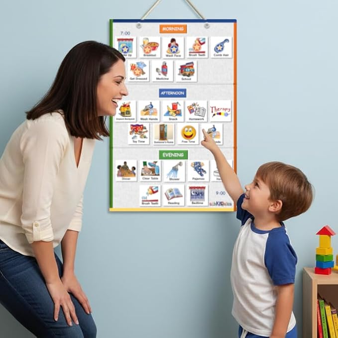 SchKIDules Deluxe Magnetic Visual Schedule & Reward Chart w/189 Colorful Magnets & Reversible 18” Folding Board for Daily Routines, Chores, Behavioral Supports, Kids Calendar, ADHD & Autism Icons - Image 2