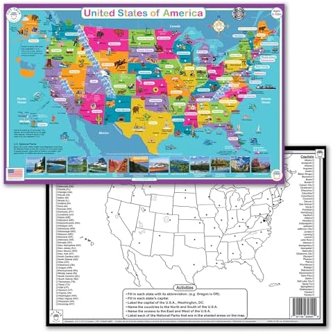 Tot Talk USA Map Educational Placemat | 50 States Geography & Practice Map by TotTalk