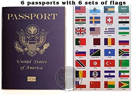 SJPRINTER Blank Passport Notebook | Pretend Passports | School Projects, Party favors, airplane toy, travel journal, geography, classroom social study (6Passports_6SetsFlags) - Image 2