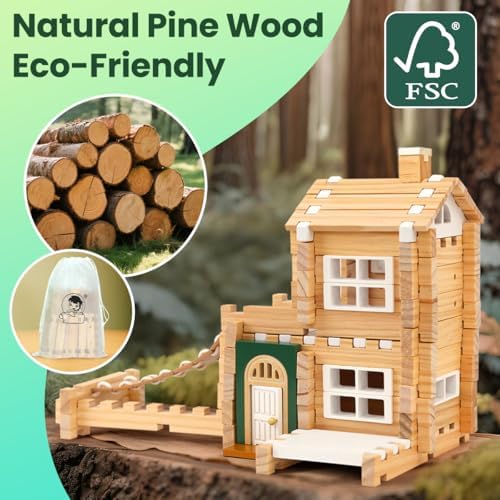Jovi-mindly＆Notchies 107 Pcs STEM Wooden Blocks Toys with Door＆Windows|Learning Building Blocks Toy for Kids Ages 4-8 Boys and Girls|Classic Old Fashioned Toys Gifts for Birthday - Image 5