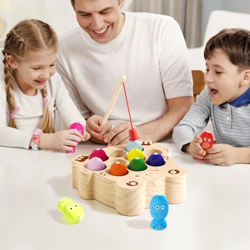 Wooden Magnetic Fishing Game for Toddlers 1-3, Frog Fishing Color Sorting Montessori Sensory Preschool Educational Learning Fine Motor Skills Toys for 3 4 5 Years Old Boys Girls - Image 6