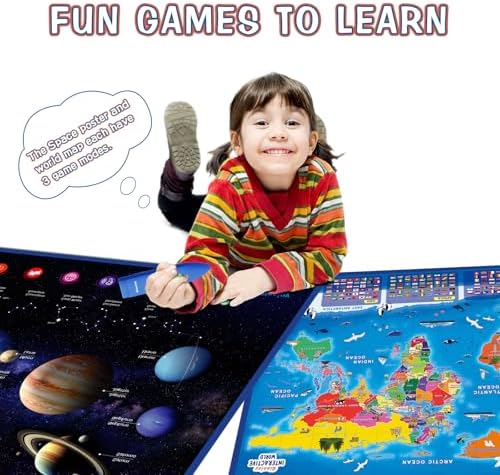 Qiaojoy Bilingual Interactive World Map for Kids Learning and Educational Toys, Talking Electronic Kids World Map i-Poster Geography Games Ages 3 to 12 Years Old, Custom Talking Birthday Gifts Card - Image 4