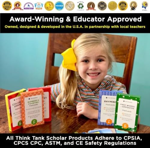 Award-Winning Flash Cards for Preschool & Kindergarten – 5-Deck Set, 180 Jumbo Cards – Learn Alphabet, Numbers, Colors, Shapes, First Words, Opposites & Rhyming – for Kids Ages 3–5 - Image 4