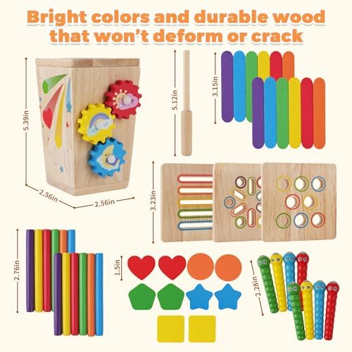 5 in 1 Fine Motor Learning Toy, Wooden Montessori Toys for Kids Ages 3-5 - Image 4