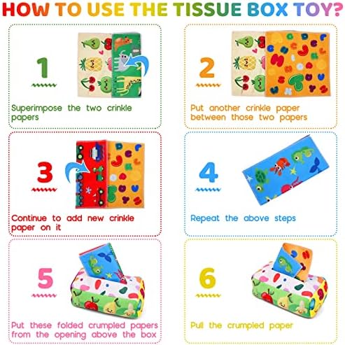 YOGINGO Baby Toys 6 to 12 Months - Tissue Box Toy Montessori for Babies 6-12 Months, Soft Stuffed High Contrast Crinkle Infant Sensory Toys, Boys&Girls Kids Early Learning Gifts - Image 5