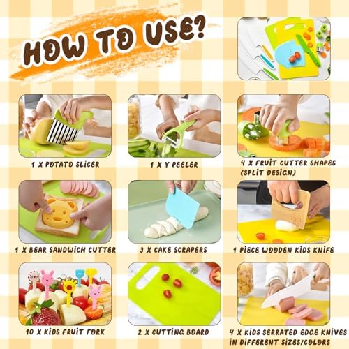 27 Pcs Montessori Kitchen Tools for Toddlers, Kids Knives for Real Cooking Safe Knife Set Include Toddler Cutting Boards Sandwich Cutters Peeler for Birthday Tools for Age 2-10 Year Old Girl Boy - Image 5