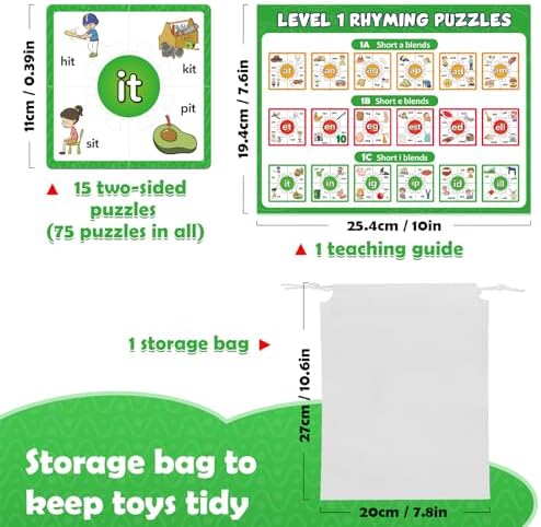 Torlam Phonics Puzzles Rhyming Games Phonics Games Flash Cards for Kids Toddler, Learn to Read Spelling Reading Sight Words, Short A E I O U Blends Site Words for Preschool Kindergarten Homeschool - Image 6