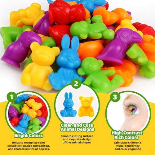 Counting Animals Color Sorting Matching Games with Sorting Bowls Montessori Sensory Early Educational Toys Learning Fine Motor Skill & Counting Math Toys Gift for 3 4 5 Year Old Boys Girls - Image 4
