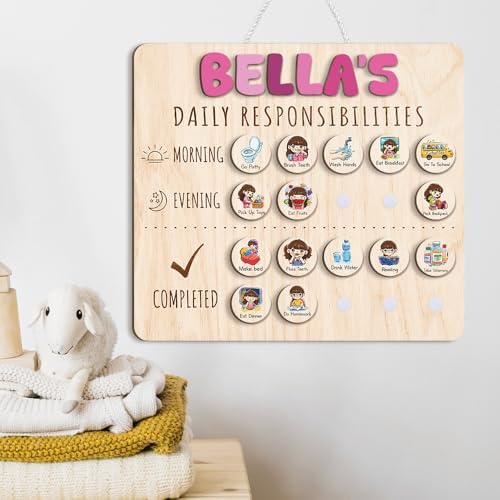 Wooden Chore Chart for Kids Visual Schedule, Routine Chart for Kids, Morning Bedtime Routine Chart for Toddlers Ages 2-4, Daily Kids Schedule Board for Home (16) - Image 4