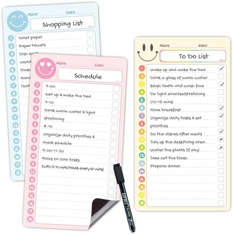 JJPRO Magnetic Multi-Functional to Do List for Fridge - 10" x5.5“ Home Checklist for Kids and Teens,Daily Checklist for Toddlers,Magnetic to Do List for Refrigerator-Blue,Pink&Yellow by JJPRO
