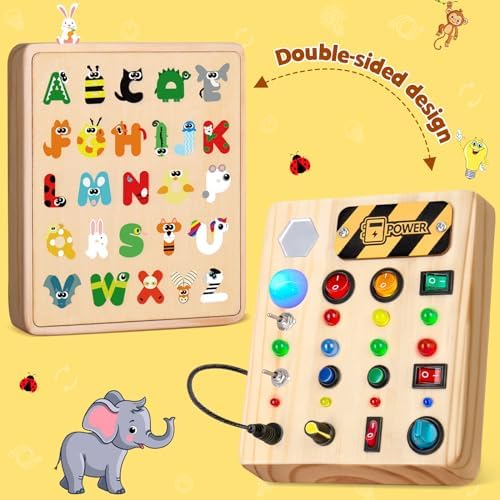 TINTECUSA LED Busy Board, Wooden Sensory Toys for Toddler, Montessori Music Toy for Airplane, Travel Activity Educational Learning Toy, Busy Light Switch Autism Toys, Birthday Boys Girls Gifts - Image 2