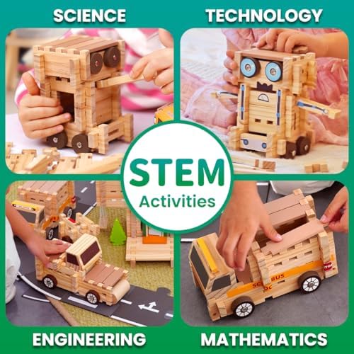 Jovi-mindly＆Notchies C117PCS Wooden Blocks Car Set Wooden Blocks with Wheels＆Vehicle Stickers|Preschool Learning Toys Wood Blocks Building for Kids Ages 3+ Creative Construction Birthday Toys Gifts - Image 6
