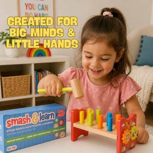 Smash & Learn | Wooden Montessori Hammer Pounding Learning Toy, Gifts for 1+ Year Old - Image 2