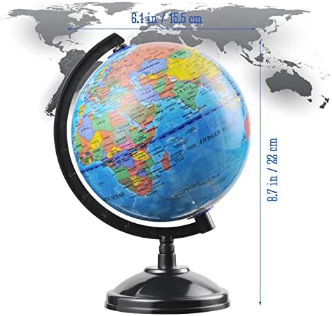 World Globe for Kids Learning - 6 inch Interactive Earth Globe with Stand for Children Students Educational Geography, Spinning World Globes Map Decorative Kids Room Classroom, Desk, Office, Home - Image 2
