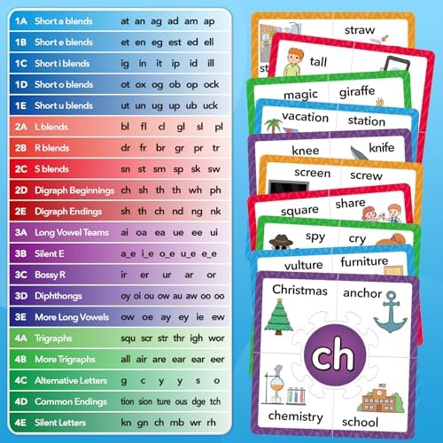 Torlam Phonics Puzzle Cards Level 1-4, Learn to Read Rhyming Games Phonics Flash Cards Spelling CVC Words, Digraphs Blends, Long Vowel, Silent E, Trigraphs Sight Words for Toddlers Kids Kindergarten - Image 4