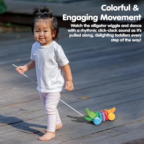 PlanToys® Rainbow Dancing Alligator Pull Toy for Toddlers | Eco-Friendly Wooden Toy with Click-Clack Sound | Walking Toy for Babies - Image 6