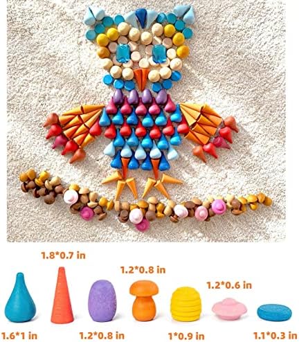 MIKNEKE 81 Wooden Loose Parts Sensory Bin Filler Toys, Mandala Rainbow Stacker Open Ended Toys, 27 Colors Sensory Training Educational Toys - Image 5