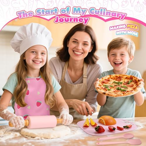 Kids Baking Cooking Set Real & Toddler Kid Apron, Kids Knife Set for Real Cooking & Basket,Food-Grade Material,Montessori Toddler Kitchen Tools, Christmas Birthday Gift for 3-10 Year Old Girls Boys - Image 2