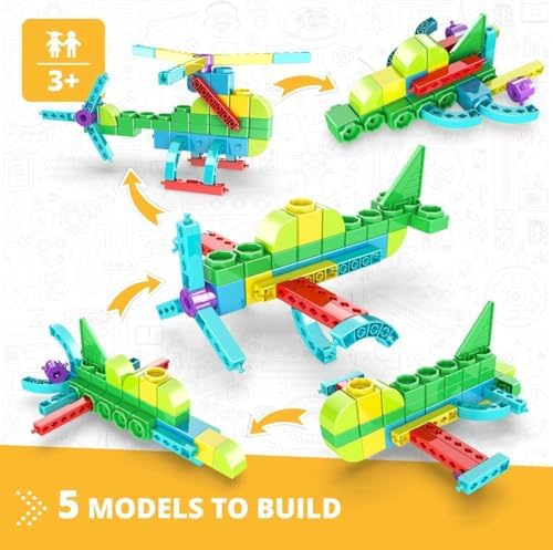 Engino STEAM Labs, Learning About Aircrafts, Building Blocks for Ages 3+, Construction Kit, STEM Kit for Girls & Boys, Learning & Education Toys, Steam Toys, Toddler Activities (5 Models) - Image 2