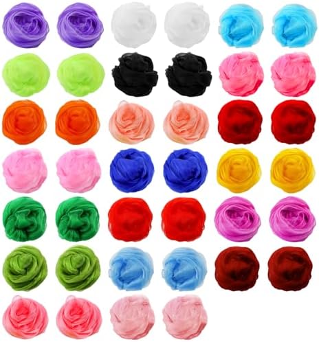 Jucoan 40 Pack Colorful Dance Scarves for Kids, 20 Colors Square Juggling Scarf Actives Scarves, 24 x 24 Inch Soft Ribbon Music Scarves Rhythm Scarves for Children Movement Play by Jucoan
