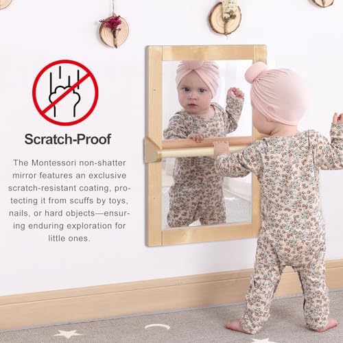 3-in-1 Baby Montessori Non-Shatter Sensory Mirror w/ 2 Pull Up Bars - Image 2
