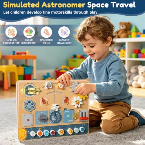 Lewo Montessori Busy Board, Wooden Sensory Activity Toys for Toddlers 3 4 5 (Spaces) - Image 4