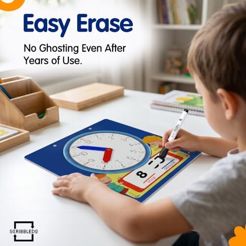 Scribbledo Learning Clock for Kids 13" Dry Erase Teaching Clock with Movable Hands Analog & Digital Time, Magnetic Backing, Hanging String & 2 Markers Classroom Homeschool - Image 5