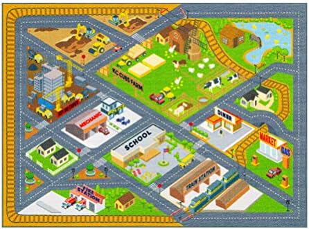 KC Cubs 3x5 Country Farm Construction Car Road Street Rug – Educational Carpet Play Mat for Kids, Toddlers, Nursery, Classroom, Playroom, Baby Daycare by KCCubsKidsHomeandFurnishing