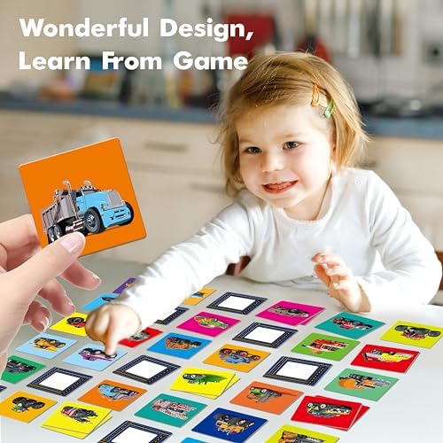 Hebayy Truck Matching Game, 72 PCS Traffic Memory Matching Cards for Toddlers 36 Pairs Transportation Memory Cards Educational Toys for Preschool Boys & Girls 4 5 6 Years Old - Image 6