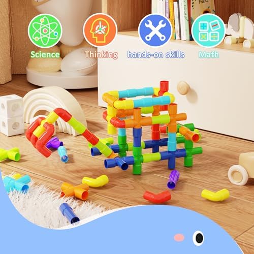 Ggiibro STEM Building Toy for Toddlers 200Pieces Tube Pipe Toy,Educational Preschool Game for 3+ Years,Learning Building Blocks Play with Storage Box Gift Kit,Montessori Toys for Boys & Girls - Image 5
