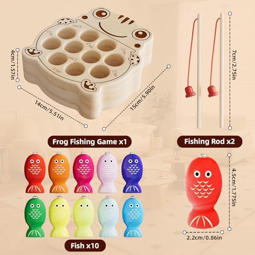 Wooden Magnetic Fishing Game for Toddlers 1-3, Montessori Sensory Busy Board Fine Motor Skills Toys for 1 2 3 Years Old Boys Girls (Frog B-Fish Game) - Image 4
