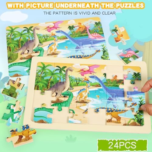 Wooden Puzzles for Kids Ages 4-6, 4 Packs 24 Pcs Wooden Jigsaw Puzzles for Toddlers Ages 3-5, Preschool Educational Puzzle Toys Gifts for 3 4 5 6 Boys Girls - Image 3