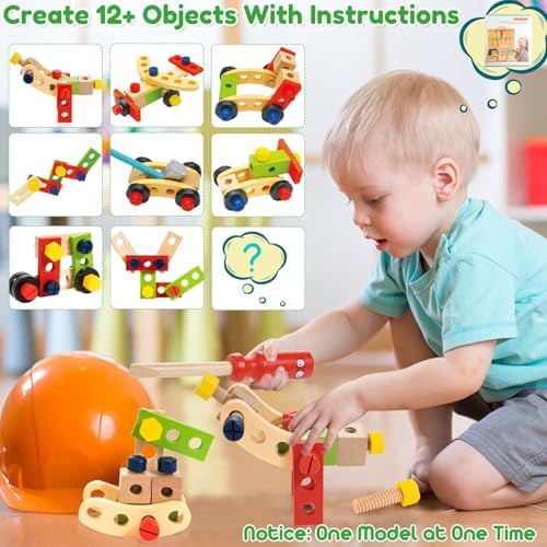 Wooden Kids Tool Kit, Montessori Tool Set Toys for Boys Girls 3+ - Image 2